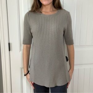 Lafayette 148 Taupe Cashmere Ribbed Short Sleeve Side Split Sweater Size Small